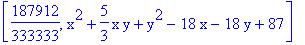 [187912/333333, x^2+5/3*x*y+y^2-18*x-18*y+87]